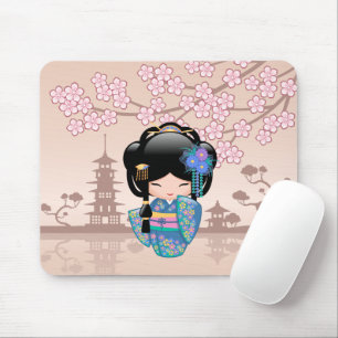 Tapis De Souris Poupée Keiko Kokeshi - Blue Kimono Geisha Girl