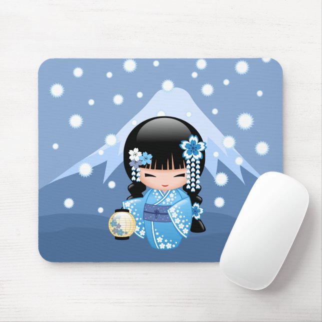 Tapis De Souris Poupée Kokeshi d'hiver - Blue Mountain Geisha Girl (Avec souris)