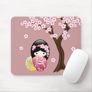 Tapis De Souris Poupée Kokeshi Printemps - Cute Geisha Japonais en