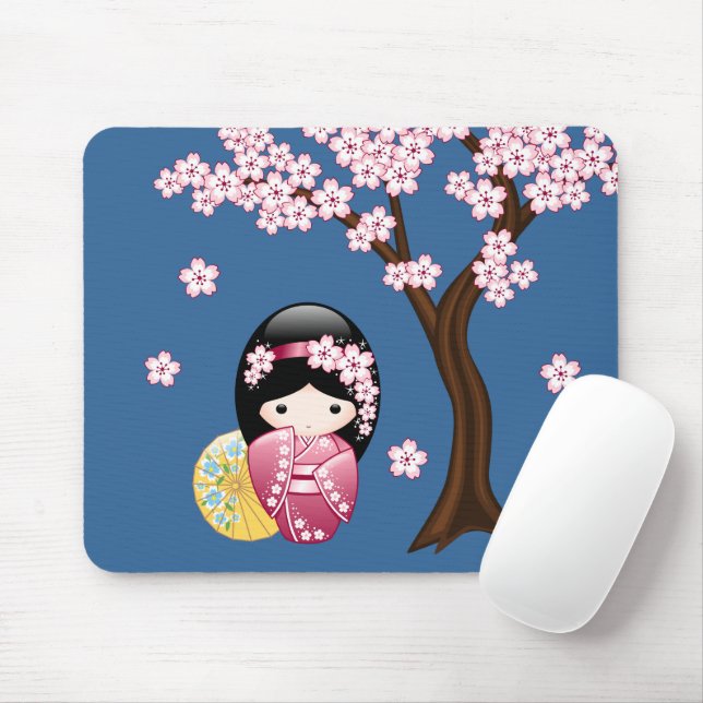 Tapis De Souris Poupée Kokeshi Printemps - Cute Geisha Japonaise s (Avec souris)