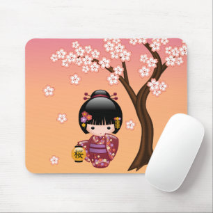 Tapis De Souris Poupée Sakura Kokeshi - Geisha Girl on Peach