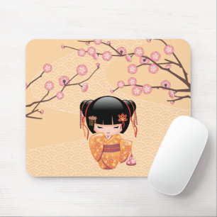 Tapis De Souris Poupée Ume Kokeshi - Japonaise Pêche Geisha Girl