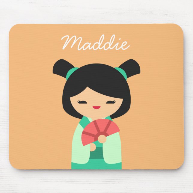 Tapis De Souris poupées japonaises Kokeshi aqua rose (Devant)