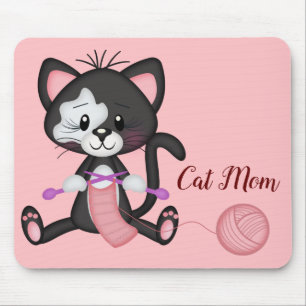 Tapis de souris pour maman de chat et tricoteuse
