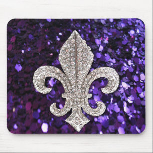Tapis De Souris Pourpre de Fleur De Lis Sequins de bijou