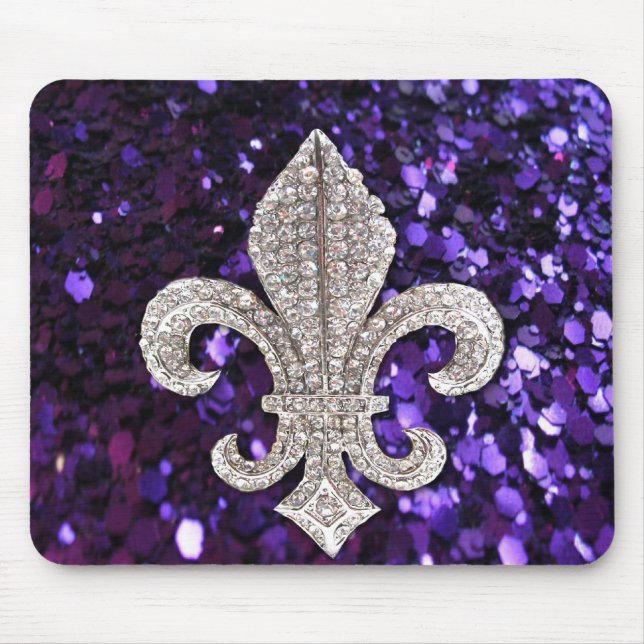 Tapis De Souris Pourpre de Fleur De Lis Sequins de bijou (Devant)