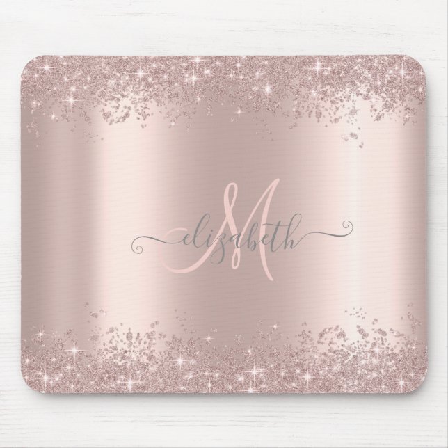 Tapis De Souris Poussière de glitter argentée moderne Monogramme o (Devant)