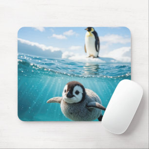 Tapis De Souris Poussin de pingouin nageant dans l'eau arctique