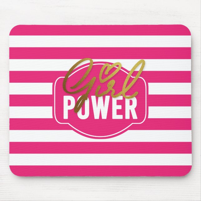 Tapis De Souris Pouvoir des filles - Pink-White & Gold Stripes Mou (Devant)