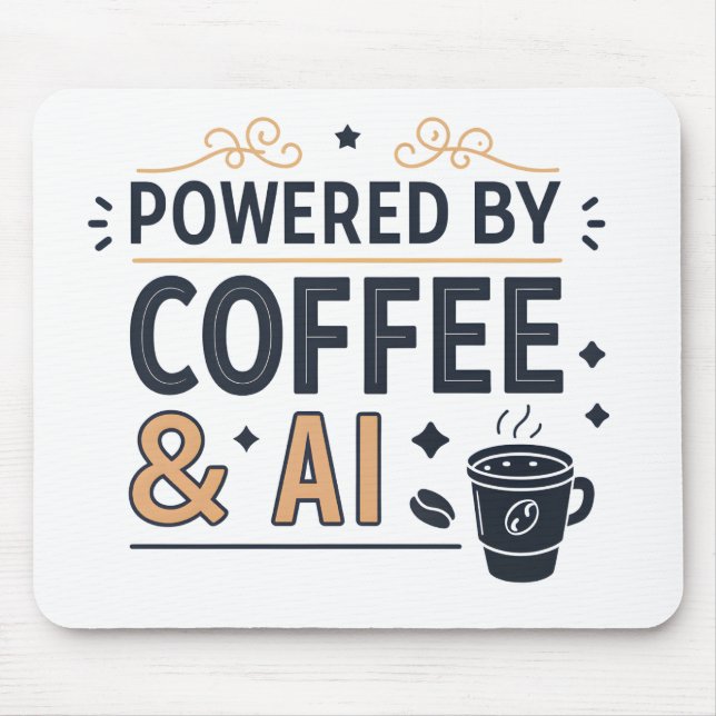 Tapis De Souris Powered by Coffee & AI Retro Tech Vector (Devant)