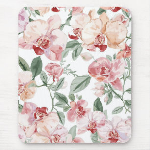 Tapis De Souris Prairie d'Orchidée Aquarelle Florale Botanique Rou