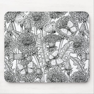 Tapis De Souris Pré Dandelion en noir et blanc