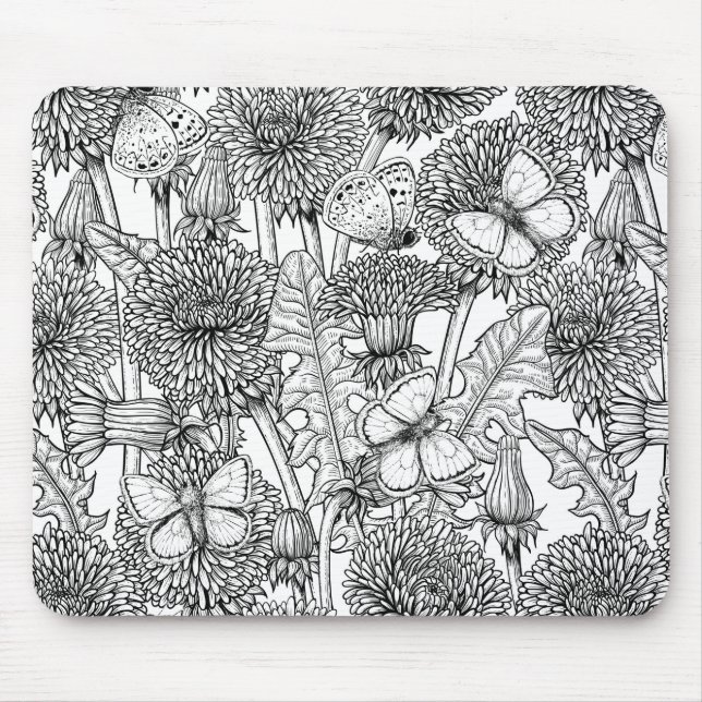Tapis De Souris Pré Dandelion en noir et blanc (Devant)