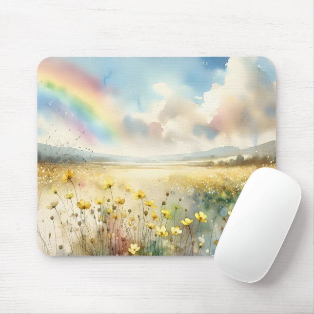 Tapis De Souris Pré fleur sauvage avec arc-en-ciel (Avec souris)