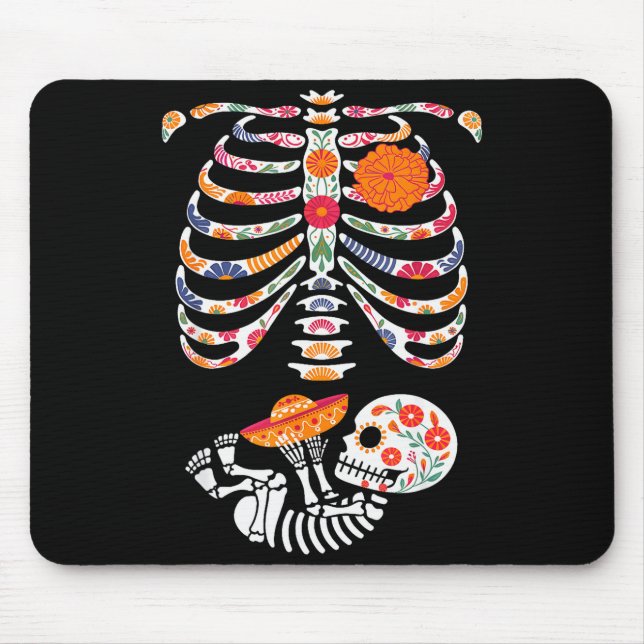 Tapis De Souris Pregnancy Skeleton Belly Day Of The Dead Dia De Lo (Devant)