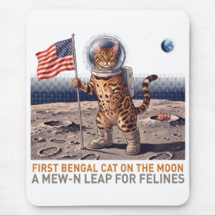 Tapis De Souris Premier chat Bengal sur la Lune - Félin spatial ré