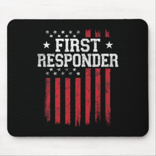 Tapis De Souris Premier répondeur Fier drapeau américain Usa Patri