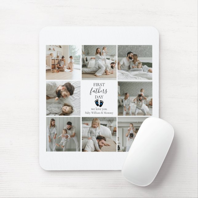 Tapis De Souris Première Fête des pères - Empreintes bébé et Coeur (Avec souris)