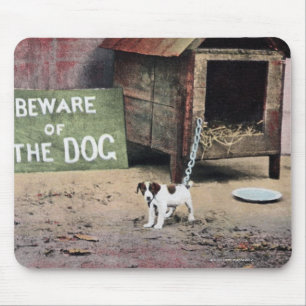 Tapis De Souris Prenez garde du signe de chien avec le petit chien