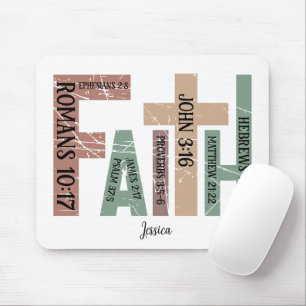 Tapis De Souris Prénom Mignons Versets de la Bible colorés Typog