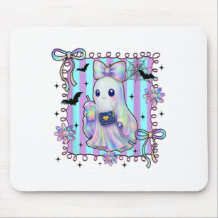 Tapis De Souris Preppy Colorful Coquette Bow Ghost Boo Girl Éffray