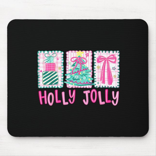 Tapis De Souris Preppy Holly Xmas Jolly Coquette Bow Christmas Tre (Devant)