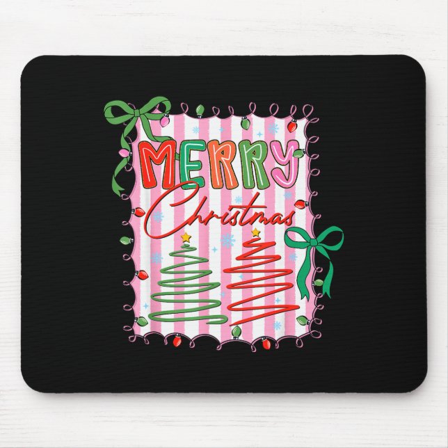 Tapis De Souris Preppy Merry Christmas Coquette Bow Xmas Holiday G (Devant)