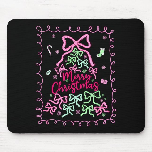 Tapis De Souris Preppy Nk Coquette Bow Christmas Tree Girly Xmas H (Devant)