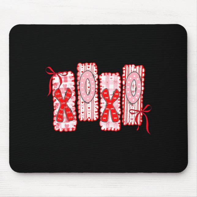 Tapis De Souris Preppy Xoxo Coquette Bow Hearts Valentine's Day Wo (Devant)