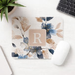 Tapis De Souris Pretty Flower Monogram Template Personalized<br><div class="desc">Pretty Flower Monogram Template Personalized mousepad from Ricaso. Add your own initial to this blue and cream floral monogrammed mousepad.  Designed with an easy to use temple for you to add your own text.</div>