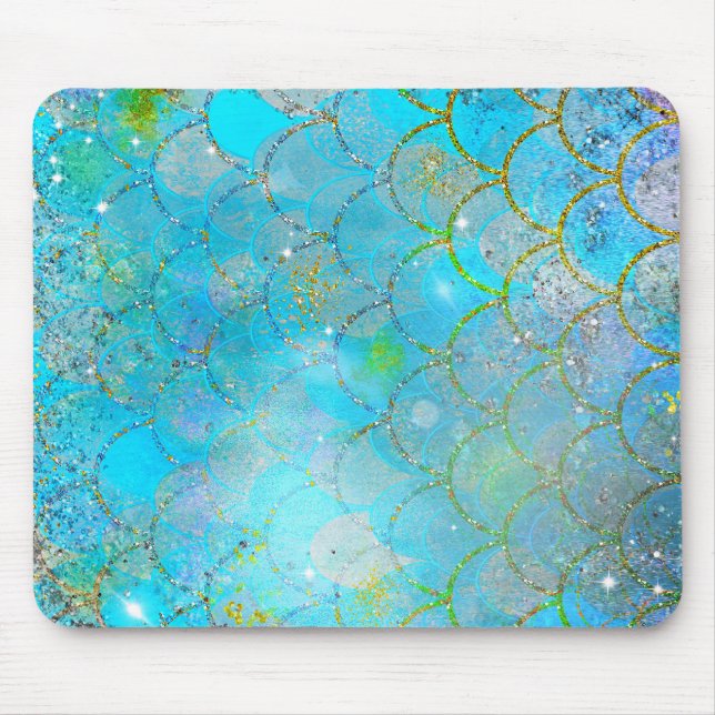 Tapis De Souris Pretty Iridescent Blue Shtoujours Mermaid Scales (Devant)