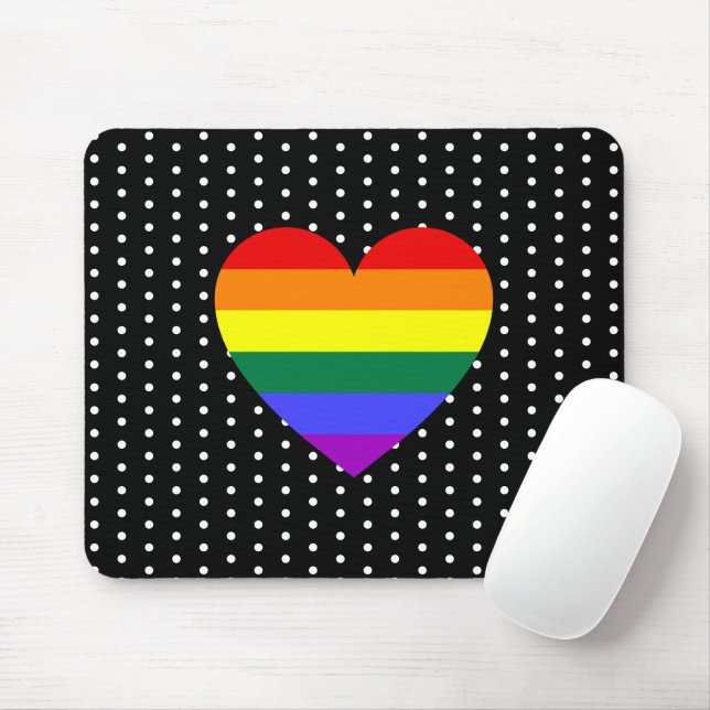 Tapis De Souris Pride LGBT Coeur arc-en-ciel (Avec souris)