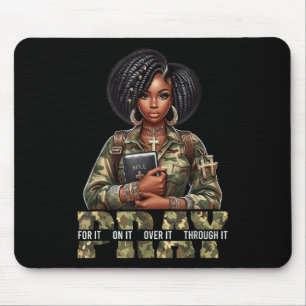Tapis De Souris Priez dessus Priez par dessus Femme noire Afro Chr