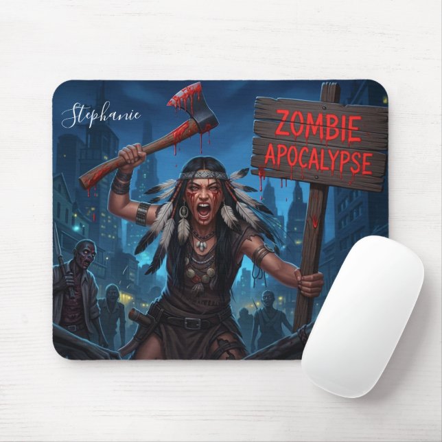 Tapis De Souris Princesse amérindienne dans l'apocalypse zombie (Avec souris)