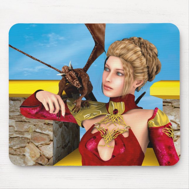 Tapis De Souris Princesse Dragon Fantastique Art Numérique (Devant)