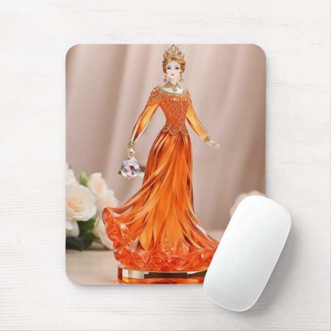 Tapis De Souris princesse en verre cristal avec robe orange (Avec souris)