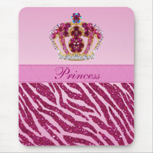 Tapis De Souris Princesse rose Crown Zebra Glitter Print Mousepad