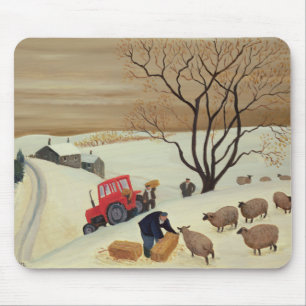 Tapis De Souris Prise du foin aux moutons par le tracteur