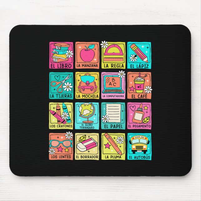 Tapis De Souris Professeur d'espagnol bilingue Byck To School St (Devant)