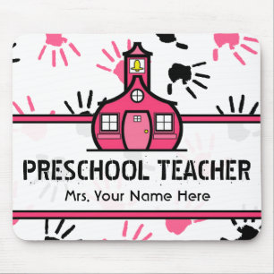Tapis De Souris Professeur préscolaire rose et noir Mousepad de