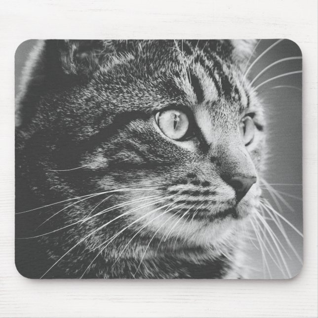 Tapis De Souris Profil tabby | Gros yeux | Noir et blanc (Devant)