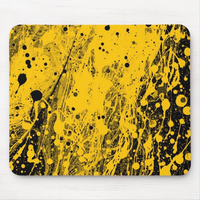 Tapis De Souris Projections de peinture noire et jaune (Devant)