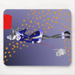 Tapis De Souris Promeneur de chien Feuilles d'automne  Bleu