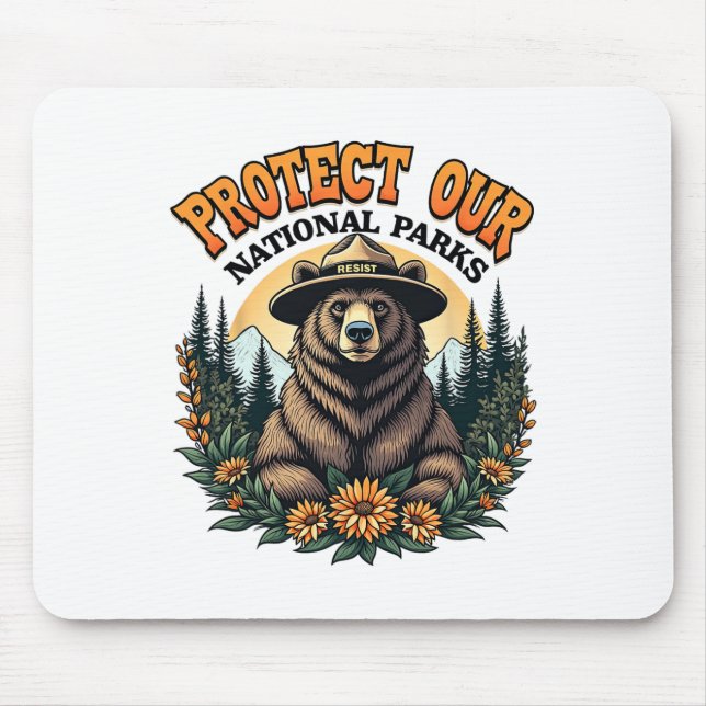 Tapis De Souris Protéger Nos Parcs Nationaux Résiste À Alt Us Bear (Devant)