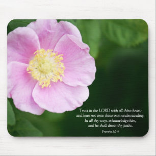 Tapis De Souris Proverbes 3:5-6 Bible chrétienne Verse Fleur rose