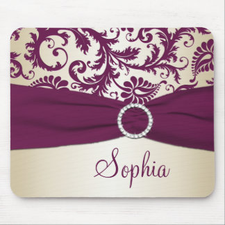 Tapis De Souris Prune et damassé de Champagne, ruban Mousepad de