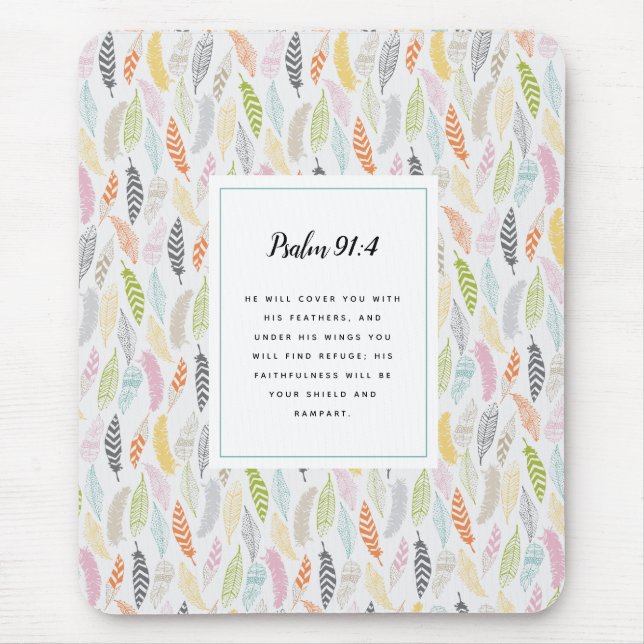 Tapis De Souris Psalm 91:4 Scripture and Feather Design Art Print (Devant)