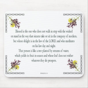 Tapis De Souris Psaume 1 Art - Bienheureux Juif avec Design Floral