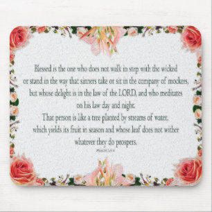 Tapis De Souris Psaume 1, huile de Lys florale, pas marcher dans l
