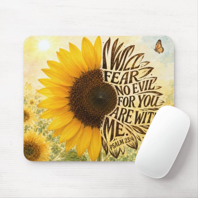 Tapis De Souris Psaume 23:4 Tournesol jaune  (Avec souris)